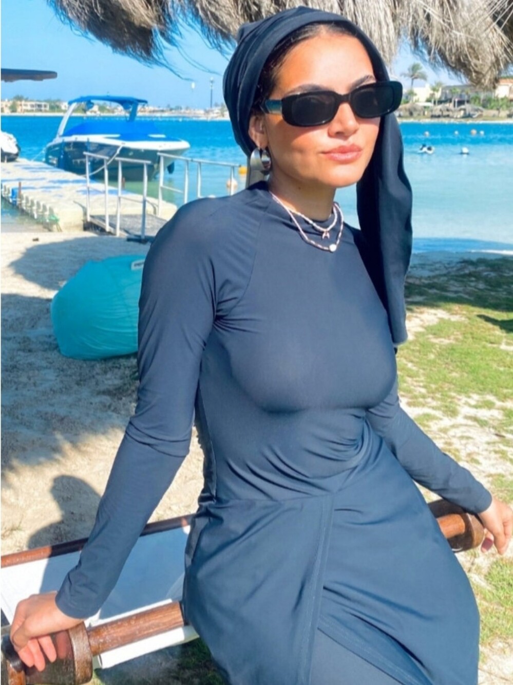 Modest Long-Sleeve Swim Dress with Headscarf